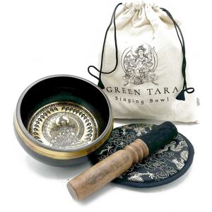 KDMD Hand Beaten & Engraved Singing Bowl Gift Set - 14cm - Green Tara Green KDMD Hand Beaten & Engraved Singing Bowl Gift Set - 14cm - Green Tara Green