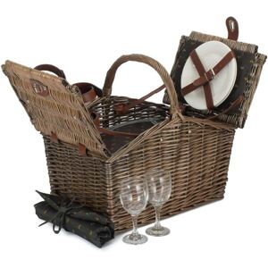Red Hamper Wicker 2 Person Nature Pattern Butterfly Lidded Fitted Picnic Basket in Brown Brown Red Hamper Wicker 2 Person Nature Pattern Butterfly Lidded Fitted Picnic Basket in Brown Brown