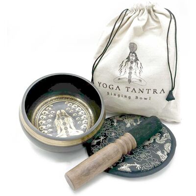 KDMD Hand Beaten & Engraved Singing Bowl Gift Set - 14cm - Yogi in Gold Gold KDMD Hand Beaten & Engraved Singing Bowl Gift Set - 14cm - Yogi in Gold Gold