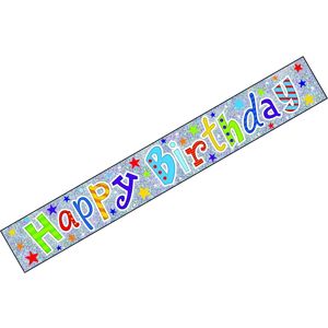 Simon Elvin Happy Birthday Foil Banner (Pack of 6) in Silver Silver Simon Elvin Happy Birthday Foil Banner (Pack of 6) in Silver Silver