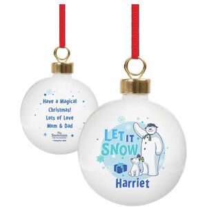 Personalised Memento Company Personalised The Snowman & the Snowdog® Blue Bauble in White White Personalised Memento Company Personalised The Snowman & the Snowdog® Blue Bauble in White White