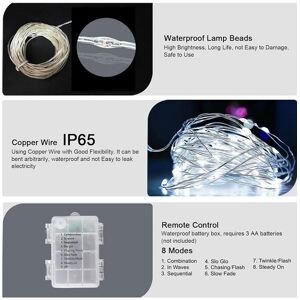 Living and Home 10M Fairy String Lights, 6500K, Powered by 3 AA Batteries in White White Living and Home 10M Fairy String Lights, 6500K, Powered by 3 AA Batteries in White White