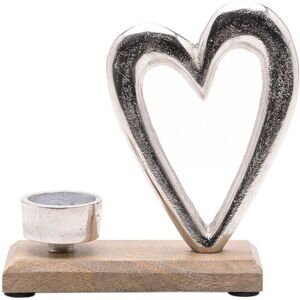 Hestia Metal Heart & Wood Tealight Holder 16cm in Metallic Silver Metallic Silver Hestia Metal Heart & Wood Tealight Holder 16cm in Metallic Silver Metallic Silver