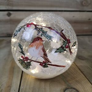 Samuel Alexander Festive 15cm Battery Operated Indoor Christmas LED Lit Crackle Effect Robin Ball in White White Samuel Alexander Festive 15cm Battery Operated Indoor Christmas LED Lit Crackle Effect Robin Ball in White White