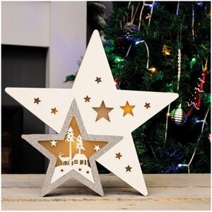 Netagon Battery Powered Light Up Wooden Christmas Star in Off-White Off-White Netagon Battery Powered Light Up Wooden Christmas Star in Off-White Off-White