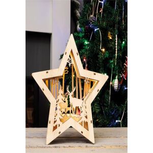 Netagon Battery Powered Wooden Light Up Christmas Star in Beige Beige Netagon Battery Powered Wooden Light Up Christmas Star in Beige Beige