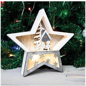 Netagon Battery Powered Wooden Light Up Christmas Star in White White Netagon Battery Powered Wooden Light Up Christmas Star in White White