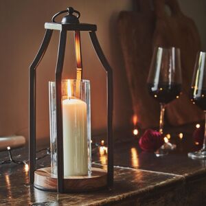 Ivyline Felicity Circular Base Lantern in Acacia Wood/Black H30cm W14cm in Black Black Ivyline Felicity Circular Base Lantern in Acacia Wood/Black H30cm W14cm in Black Black