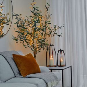 Ivyline Felicity Circular Base Lantern in Acacia Wood/Black H44cm W20cm in Black Black Ivyline Felicity Circular Base Lantern in Acacia Wood/Black H44cm W20cm in Black Black