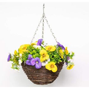 Primrose Artificial Pansy Flowers Rattan Hanging Basket Decoration Yellow Purple & White 25cm Multicolor Primrose Artificial Pansy Flowers Rattan Hanging Basket Decoration Yellow Purple & White 25cm Multicolor