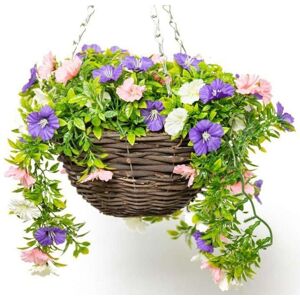 Primrose Artificial Petunia Flowers Rattan Hanging Basket Decoration Pink Purple & White 25cm Multicolor Primrose Artificial Petunia Flowers Rattan Hanging Basket Decoration Pink Purple & White 25cm Multicolor