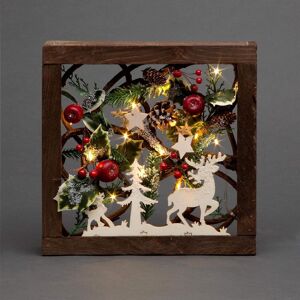 Shatchi Prelit Wooden Square Frame Tabletop Decorations Xmas with Leaves Pine Cones Berries 3D Nordic Scene, 30cm in Brown Brown Shatchi Prelit Wooden Square Frame Tabletop Decorations Xmas with Leaves Pine Cones Berries 3D Nordic Scene, 30cm in Brown Brown