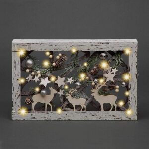 Shatchi Christmas Pre-Lit Warm White LED Frame Tabletop Decoration with Pinecones & Baubles White Shatchi Christmas Pre-Lit Warm White LED Frame Tabletop Decoration with Pinecones & Baubles White