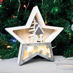 mysmartbuy Battery Powered Wooden Light Up Christmas Star Festive Scene Ornament - Snowman Carving Xmas LED Decoration - H19 x W19 x D3.5cm in White White mysmartbuy Battery Powered Wooden Light Up Christmas Star Festive Scene Ornament - Snowman Carving Xmas LED Decoration - H19 x W19 x D3.5cm in White White