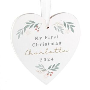 Personalised Memento Company Personalised Christmas Foliage Hanging Heart Decoration in White White Personalised Memento Company Personalised Christmas Foliage Hanging Heart Decoration in White White