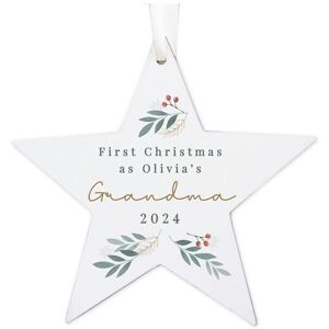Personalised Memento Company Personalised Christmas Foliage Hanging Star Decoration in White White Personalised Memento Company Personalised Christmas Foliage Hanging Star Decoration in White White