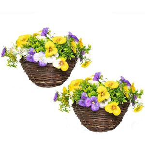 Primrose Pair of Artificial Pansy Flowers Rattan Hanging Basket Decoration Yellow Purple & White 25cm Multicolor Primrose Pair of Artificial Pansy Flowers Rattan Hanging Basket Decoration Yellow Purple & White 25cm Multicolor