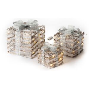 Christmas Village LED Festive Christmas Gift Box Set in Silver Silver Christmas Village LED Festive Christmas Gift Box Set in Silver Silver