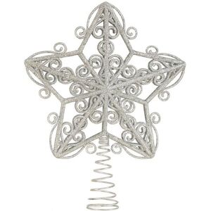 Melody Maison Silver Ornate Glitter Star Christmas Tree Topper Silver Melody Maison Silver Ornate Glitter Star Christmas Tree Topper Silver