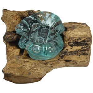 KDMD Molton Glass Candle Single Holder on Wood in Brown Brown KDMD Molton Glass Candle Single Holder on Wood in Brown Brown