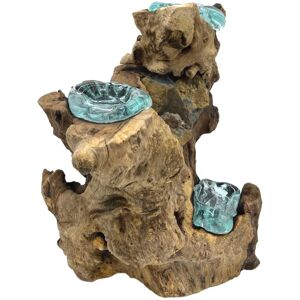 KDMD Molton Glass Triple Candle Holder on Wood in Brown Brown KDMD Molton Glass Triple Candle Holder on Wood in Brown Brown