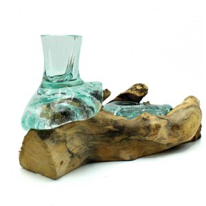 KDMD Molten Glass Small Flower Vase & Tealight Holder on Wood in Brown Brown KDMD Molten Glass Small Flower Vase & Tealight Holder on Wood in Brown Brown