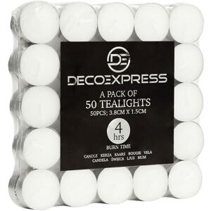 Deco Express Unscented White Colour Tealight Candle 4 Hours Pack of 50 White Deco Express Unscented White Colour Tealight Candle 4 Hours Pack of 50 White