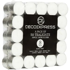 Deco Express Unscented White Colour Tealight Candle 8 Hours Pack of 50 White Deco Express Unscented White Colour Tealight Candle 8 Hours Pack of 50 White