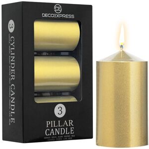 Deco Express Cylinder Candle Pack Of 3 in Gold Gold Deco Express Cylinder Candle Pack Of 3 in Gold Gold