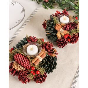 Dibor Set of 2 Cinnamon Pine Tealight Xmas Table Decoration Centrepiece Christmas Décor Candle Holder in Red Size: 2 Pack Red 2 Pack Dibor Set of 2 Cinnamon Pine Tealight Xmas Table Decoration Centrepiece Christmas Décor Candle Holder in Red Size: 2 Pack Red 2 Pack