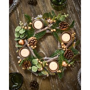 Dibor Eucalyptus & Cinnamon Round Centrepiece Christmas Decoration Tealight Holder Candle Holders 30cm in Green Green Dibor Eucalyptus & Cinnamon Round Centrepiece Christmas Decoration Tealight Holder Candle Holders 30cm in Green Green