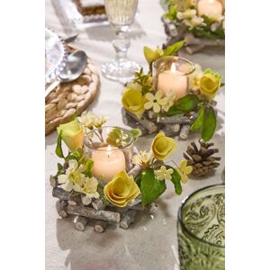 Dibor Set of 2 Floral Yellow Table Decoration Christmas Candle Holders Dia13cm Size: Small Yellow Small Dibor Set of 2 Floral Yellow Table Decoration Christmas Candle Holders Dia13cm Size: Small Yellow Small
