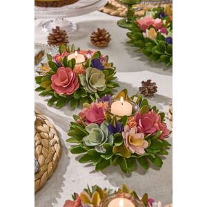 Dibor Set of 2 Floral Colourful Table Decoration Christmas Candle Holders Dia16cm Size: Small Multicolor Small Dibor Set of 2 Floral Colourful Table Decoration Christmas Candle Holders Dia16cm Size: Small Multicolor Small