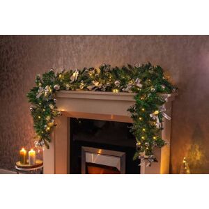 Marco Paul 6ft Pre-Lit LED Christmas Garland With Silver Bows & Baubles in Green Green Marco Paul 6ft Pre-Lit LED Christmas Garland With Silver Bows & Baubles in Green Green
