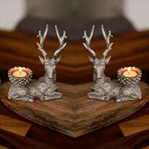 Marco Paul 2pc Silver Stag Christmas Tea Light Candle Holder Set Silver Marco Paul 2pc Silver Stag Christmas Tea Light Candle Holder Set Silver