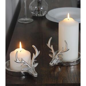 Marco Paul Set of 2 Duo Stag Pillar Candle Holder Candle Holder Plate in Silver Silver Marco Paul Set of 2 Duo Stag Pillar Candle Holder Candle Holder Plate in Silver Silver