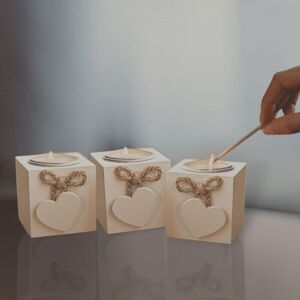 Marco Paul Set of 3 Wooden Heart Tea Light Holder Candle Holder Home Décor in White White Marco Paul Set of 3 Wooden Heart Tea Light Holder Candle Holder Home Décor in White White