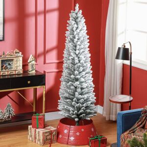 HOMCOM Artificial Pencil Christmas Tree, Xmas Tree with Metal Base in White Size: 7ft White 7ft HOMCOM Artificial Pencil Christmas Tree, Xmas Tree with Metal Base in White Size: 7ft White 7ft