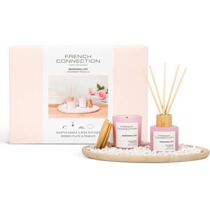 French Connection Marshmallow Home Fragrance Gift Set, Scented Candle & Reed Diffuser with Wooden Plate & Pebbles in Pink Size: Large Pink Large French Connection Marshmallow Home Fragrance Gift Set, Scented Candle & Reed Diffuser with Wooden Plate & Pebbles in Pink Size: Large Pink Large