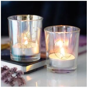 KDMD Iridescent Sun & Moon Votive Candle Holders in Clear Clear KDMD Iridescent Sun & Moon Votive Candle Holders in Clear Clear
