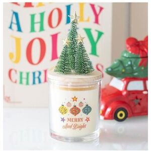 KDMD Merry & Bright Bauble Cinnamon & Spice Glass Candle with Tree in White White KDMD Merry & Bright Bauble Cinnamon & Spice Glass Candle with Tree in White White