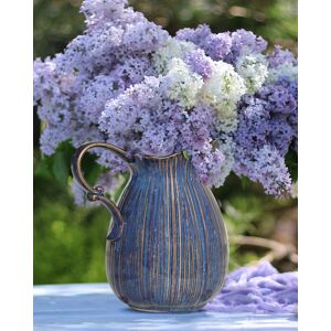 Dibor Aegean Blue Fluted Ceramic Decoration Pitcher Jug Vase Size: Large Blue Large Dibor Aegean Blue Fluted Ceramic Decoration Pitcher Jug Vase Size: Large Blue Large