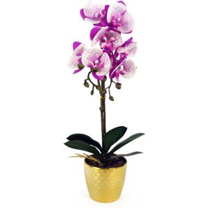 Leaf 50cm Phalaenopsis Orchid Artificial - Purple / White - Gold Pot in Pink Pink Leaf 50cm Phalaenopsis Orchid Artificial - Purple / White - Gold Pot in Pink Pink