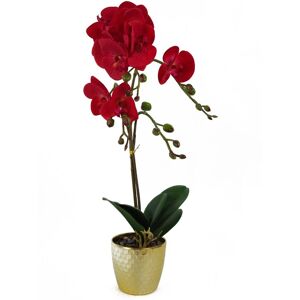 Leaf 50cm Phalaenopsis Orchid Artificial - Red Leopard - Gold Pot Red Leaf 50cm Phalaenopsis Orchid Artificial - Red Leopard - Gold Pot Red