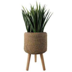 Leaf Seagrass Style Composite Planter with Stand in Dark Brown Dark Brown Leaf Seagrass Style Composite Planter with Stand in Dark Brown Dark Brown