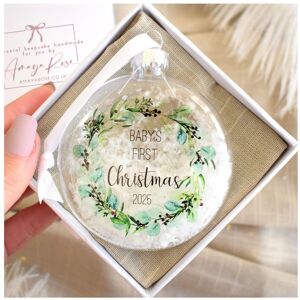 Imvelo Candle Co Amaya Rose Ltd Baby's First Christmas 2025 Glass Tree Ornament.Round Christmas Bauble in Clear Clear Imvelo Candle Co Amaya Rose Ltd Baby's First Christmas 2025 Glass Tree Ornament.Round Christmas Bauble in Clear Clear