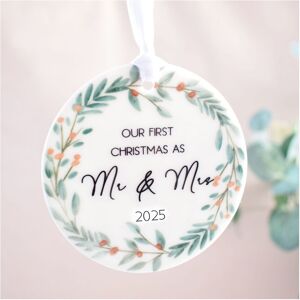 Imvelo Candle Co Amaya Rose Ltd Our First Christmas as Mr & Mrs 2025 Xmas Hanging Decoration Ornament in White White Imvelo Candle Co Amaya Rose Ltd Our First Christmas as Mr & Mrs 2025 Xmas Hanging Decoration Ornament in White White