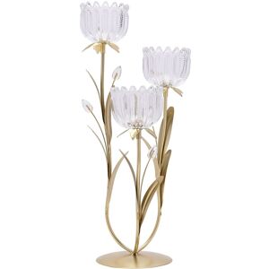 Hestia 3 Stem Candle Holder With Clear Glass On Gold Base Gold Hestia 3 Stem Candle Holder With Clear Glass On Gold Base Gold