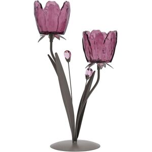 Hestia 2 Stem Candle Holder With Plum Glass On Taupe Base in Purple Purple Hestia 2 Stem Candle Holder With Plum Glass On Taupe Base in Purple Purple