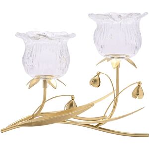 Hestia 2 Stem Clear Glass Flower Candle Holder With Gold Stem Gold Hestia 2 Stem Clear Glass Flower Candle Holder With Gold Stem Gold